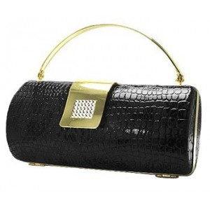 Evening Bag - 12 PCS - Snake Skin Embossed Clutch w/ Swarovski Crystal Accent Closure - Black - BG-HPR377B